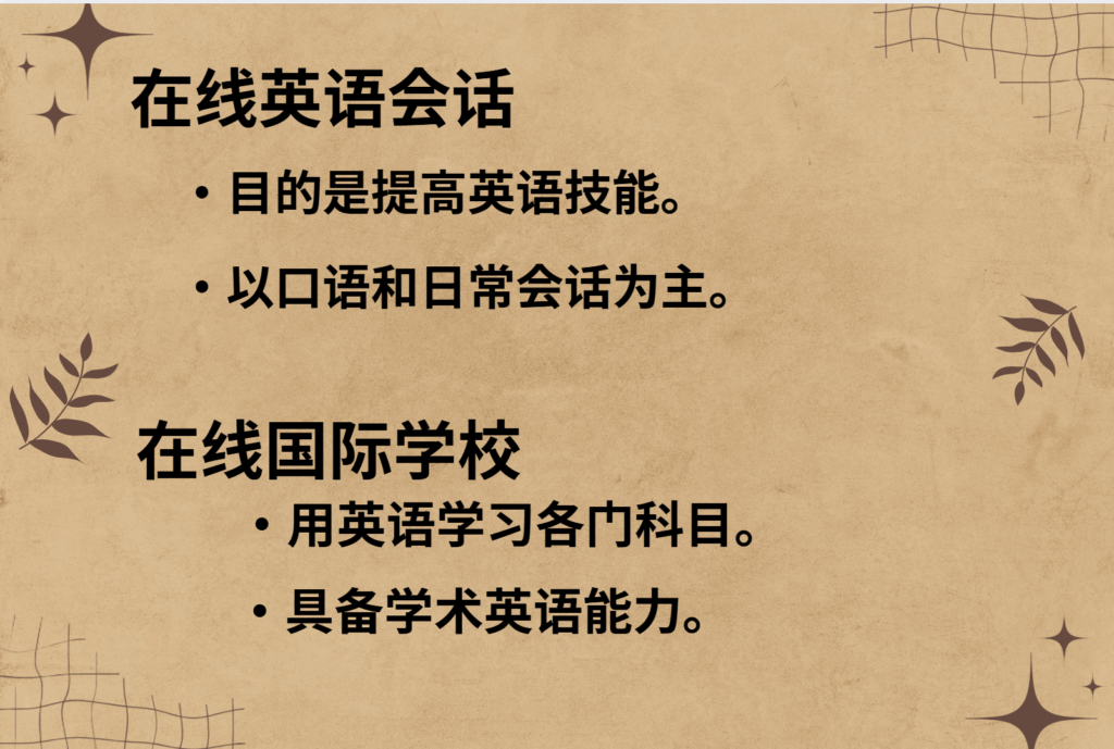 “在线英语会话”和“在线国际学校”有什么区别？选择适合你需求的课程指南